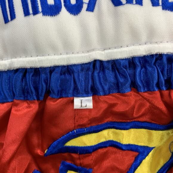 Thai Boxing Shorts Satin Red & Blue Adult Size L - Picture 4 of 7